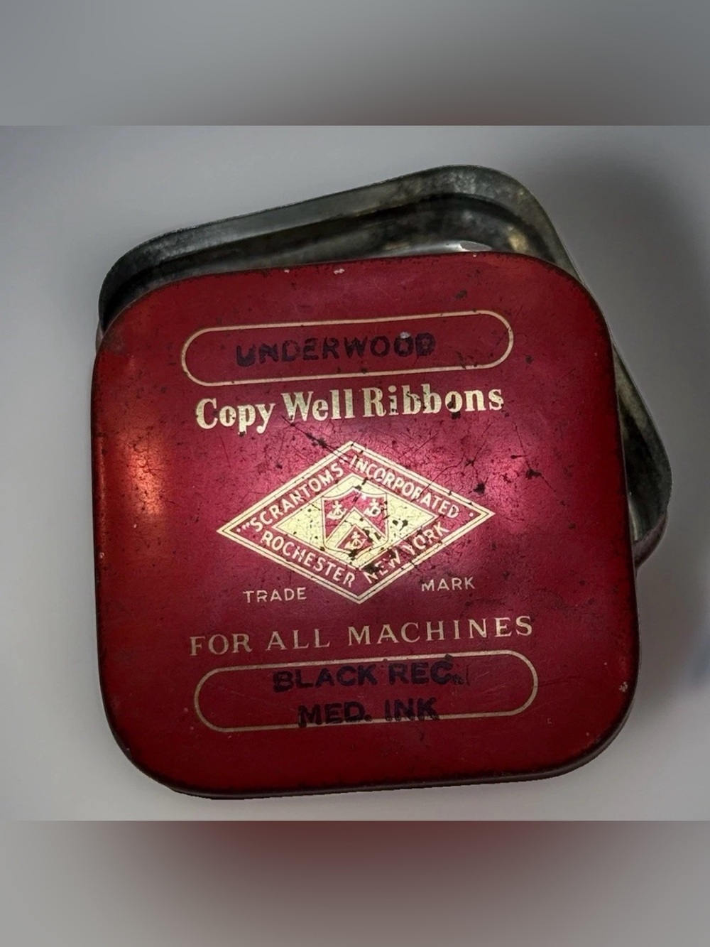 Rare Vintage Underwood Typewriter Ribbon
Empty Advertising Red Tin Regional